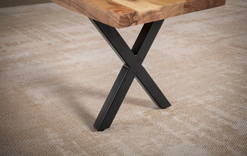 Esszimmerbank 160x40x45,5cm Akazie Massivholz Metall Baumkante Modern