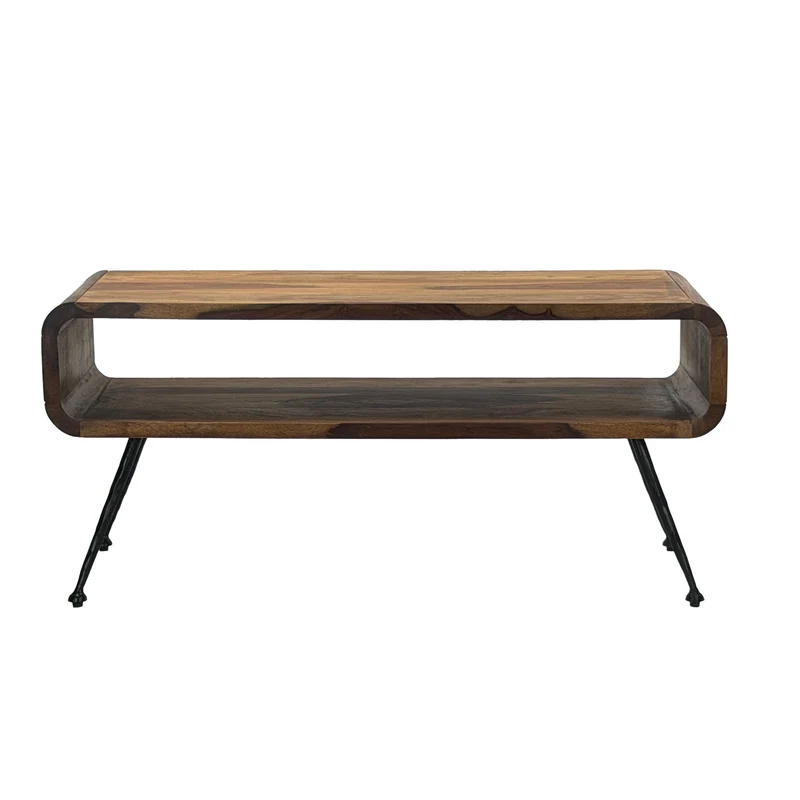 Couchtisch Sheesham Massivholz 100cm mit Ablagefach, Industrial Design
