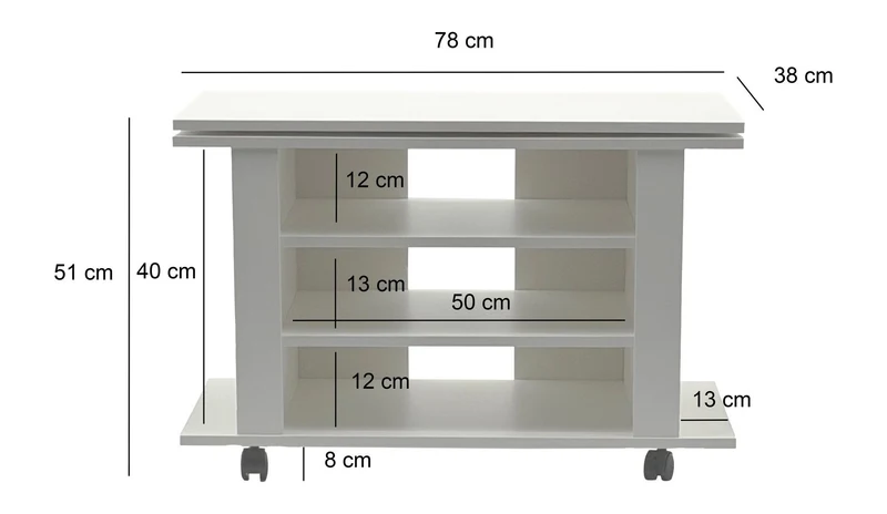 TV Lowboard Weiß 78 cm mit drehbarer Platte und Rollen von Wohnling