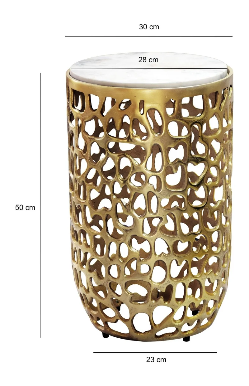 Wohnling Beistelltisch rund aus Marmor und Aluminium in Gold, 30 cm