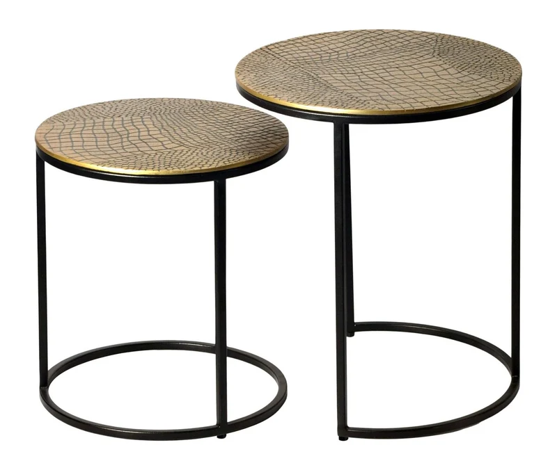 Satztisch Metall 2er Set Gold, runde Beistelltische mit Musterplatten