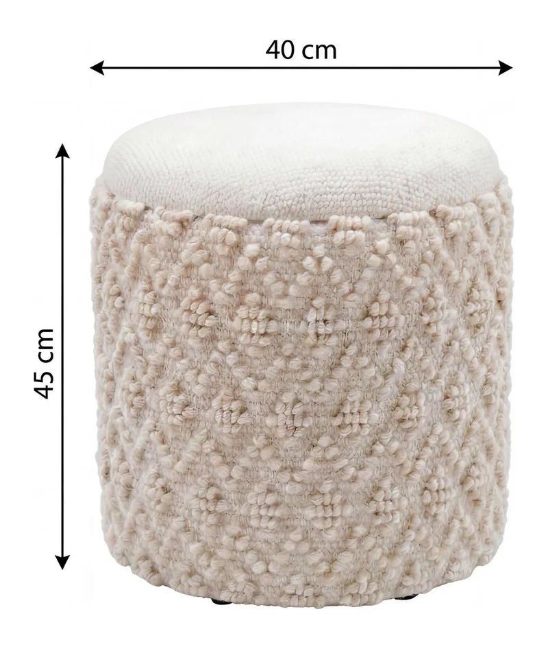 Sitz- & Fußhocker Boho mit Stauraum aus Wolle in Creme, 40 cm