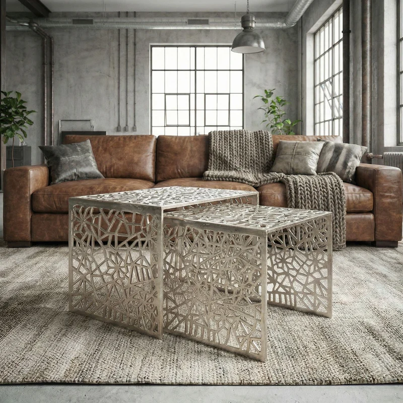 Satztische 2er-Set Aluminium Silber – Wohnling Couchtische modern