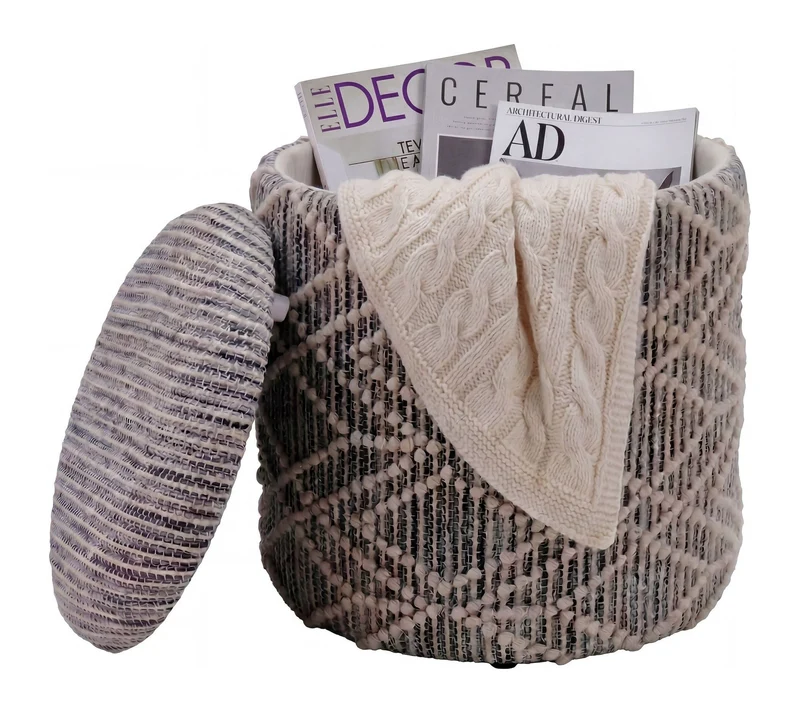 Sitzhocker Boho mit Stauraum, 40 cm Rund, Grau von Wohnling
