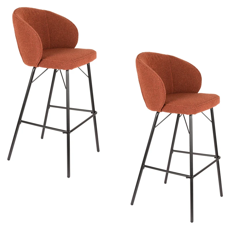 Barhocker Joa im 2er-Set, Braun mit Metallgestell für Küche und Bar