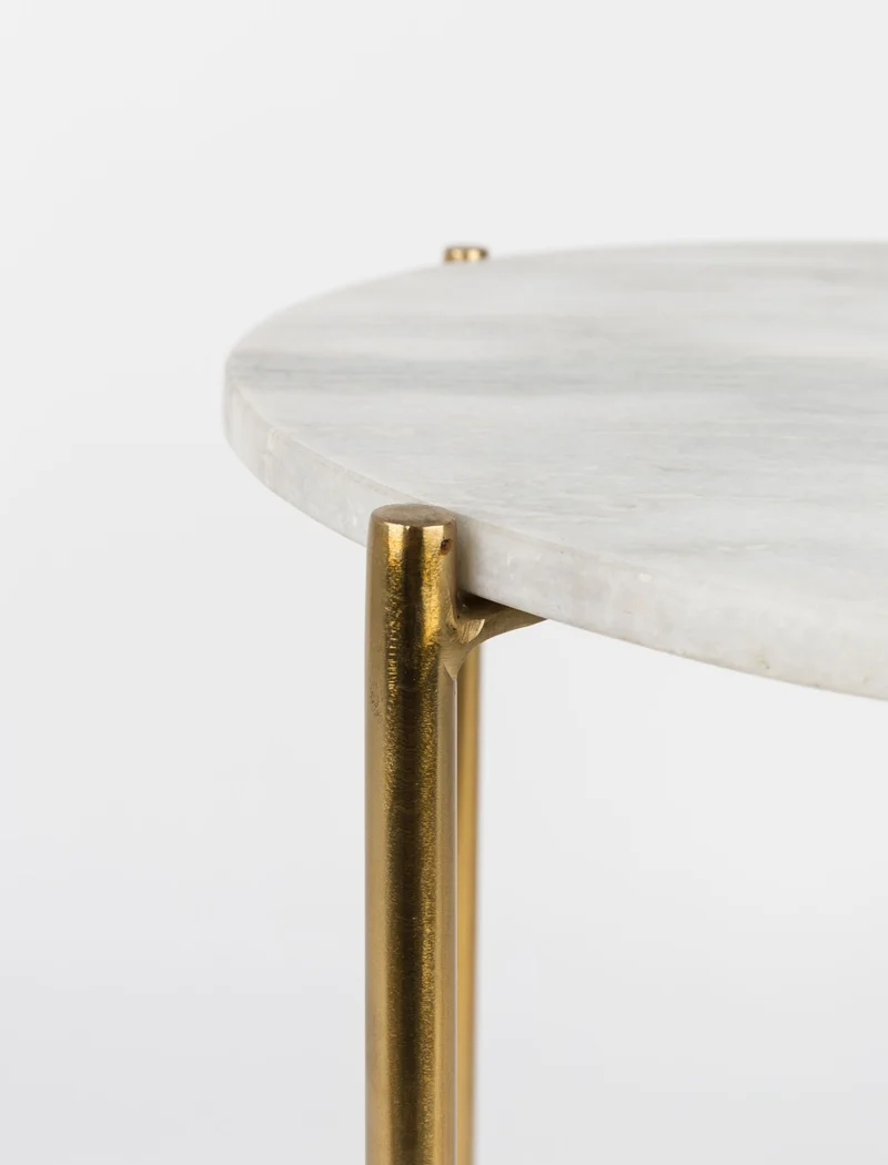 Beistelltisch Timpa aus Marmor Weiß mit goldenem Metallgestell, rund