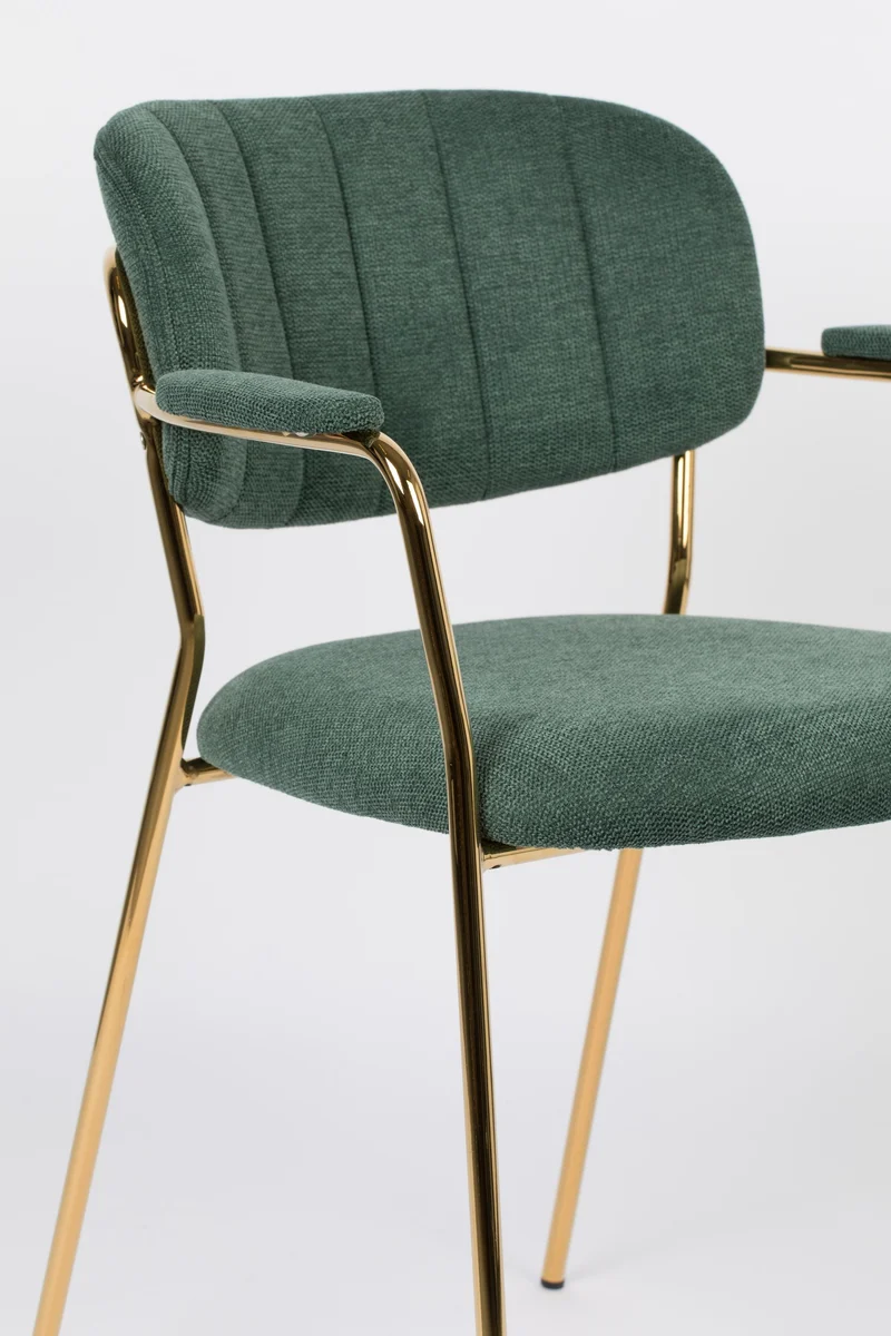 Sessel Jolien im 2er-Set, Dunkelgrün mit goldfarbenem Metallgestell