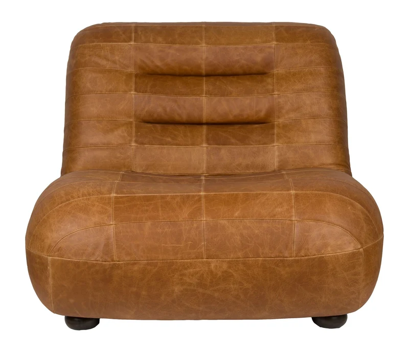 Loungesessel Wyatt Cognac aus Leder mit Gummibaumholz-Beinen