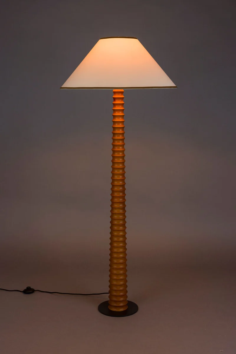 Stehlampe Horace mit massivem Eichenholzfuß und beigem Baumwollschirm
