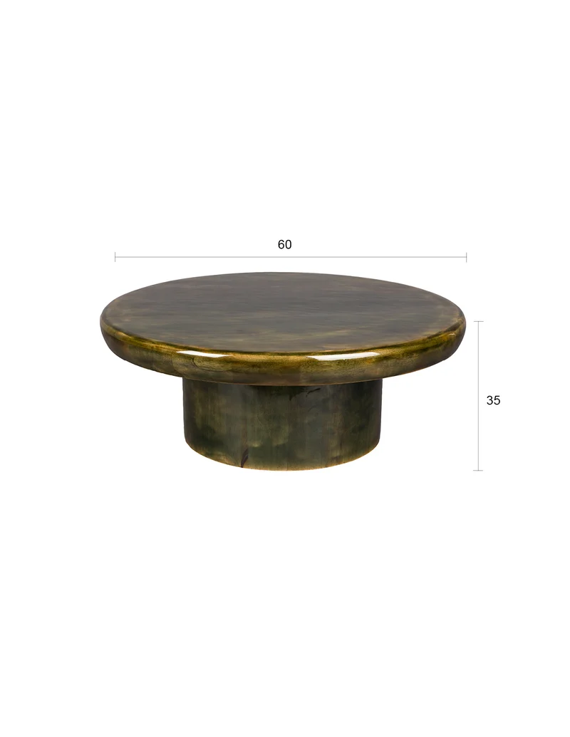 Couchtisch Mush 60 aus Mangoholz in Grün, Retro-Design von Dutchbone