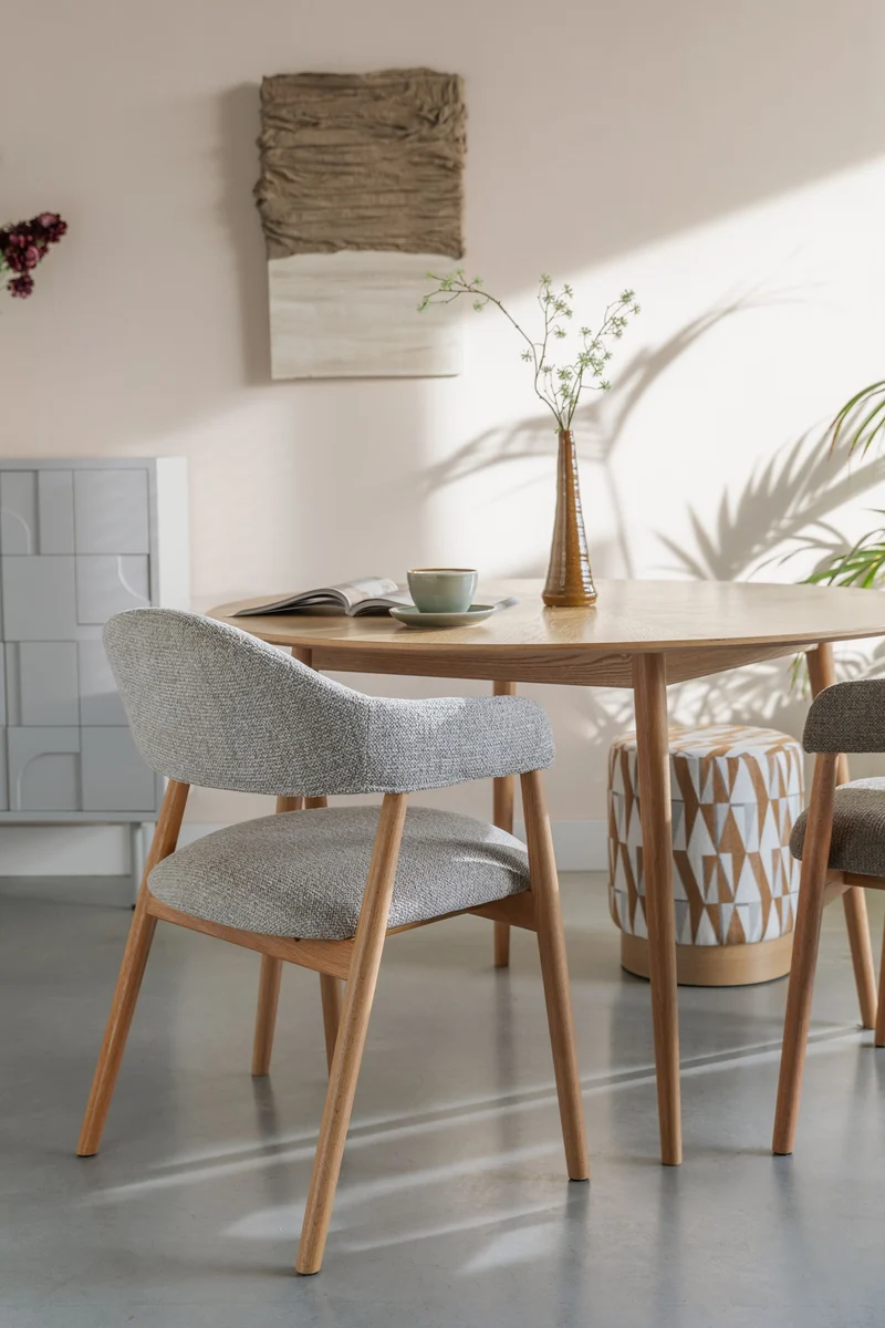 Sessel Indy im 2er-Set, Beige mit Eichenholz-Gestell für Esszimmer