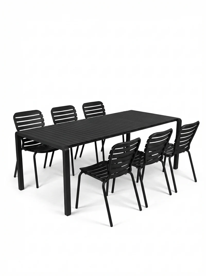 Gartenmöbel-Set Vondel mit Tisch und 6 Stühlen aus Aluminium, Schwarz