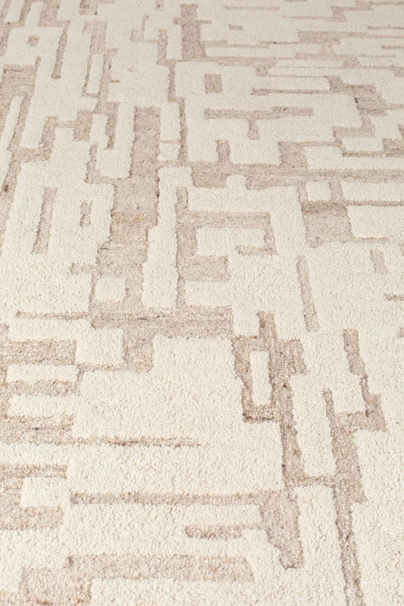 Teppich Hills 160x230 cm aus Wolle, Beige, Handgewebt für Wohnzimmer