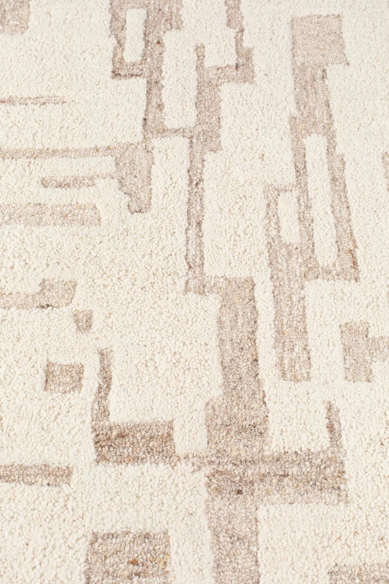 Teppich Hills 160x230 cm aus Wolle, Beige, Handgewebt für Wohnzimmer