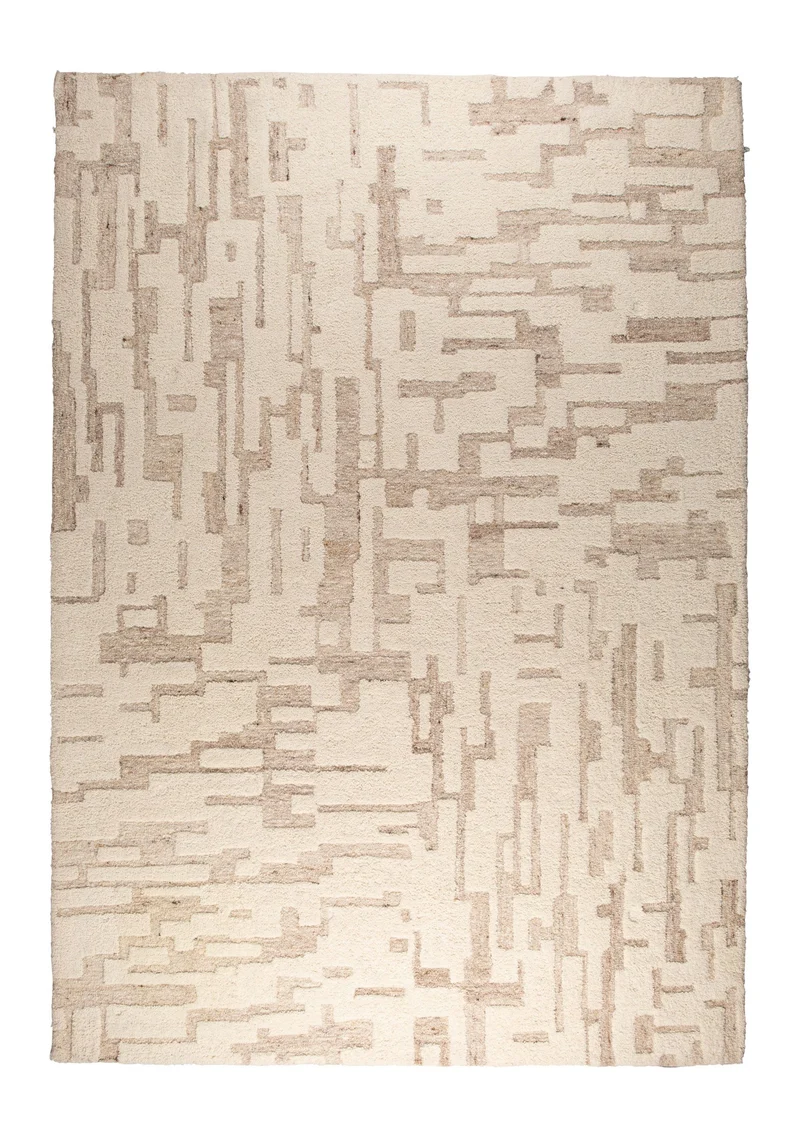 Teppich Hills 160x230 cm aus Wolle, Beige, Handgewebt für Wohnzimmer