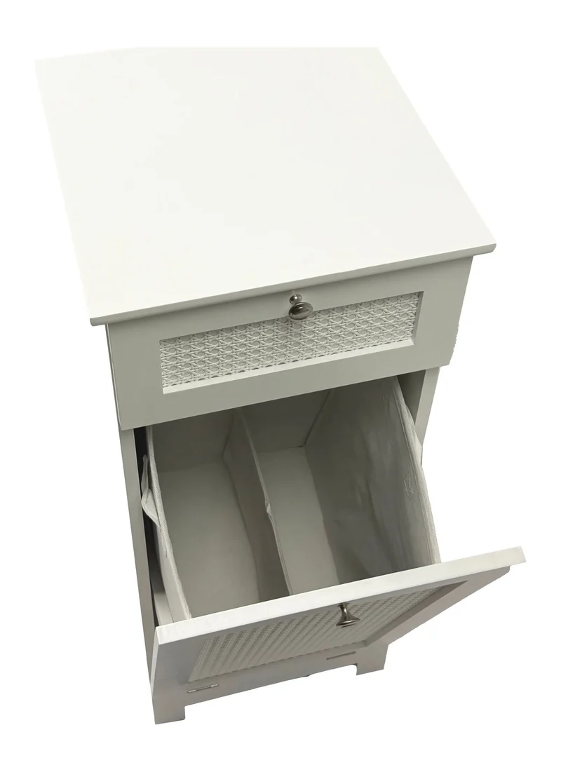 Badschrank Wäscheschrank Weiß mit Wiener Geflecht, Klapptür &
