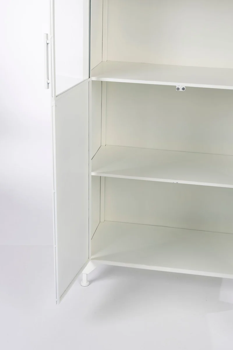 Schrank Miya High 2do aus Metall in Weiß mit Glastüren fürs Wohnzimmer