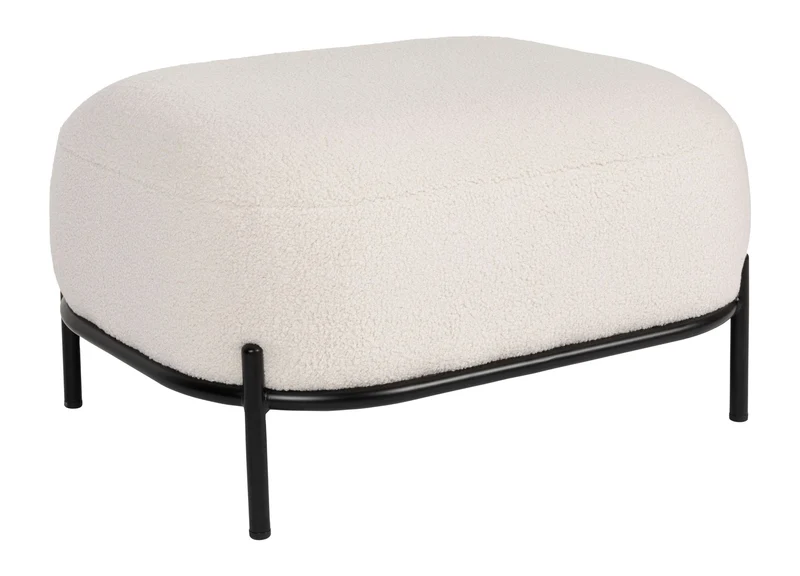Hocker Polly Teddy Ivory mit Metallgestell als Fußstütze im Wohnzimmer