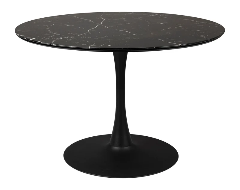 Esstisch Maru rund in Schwarz mit Metallgestell und Marmoroptik-Platte