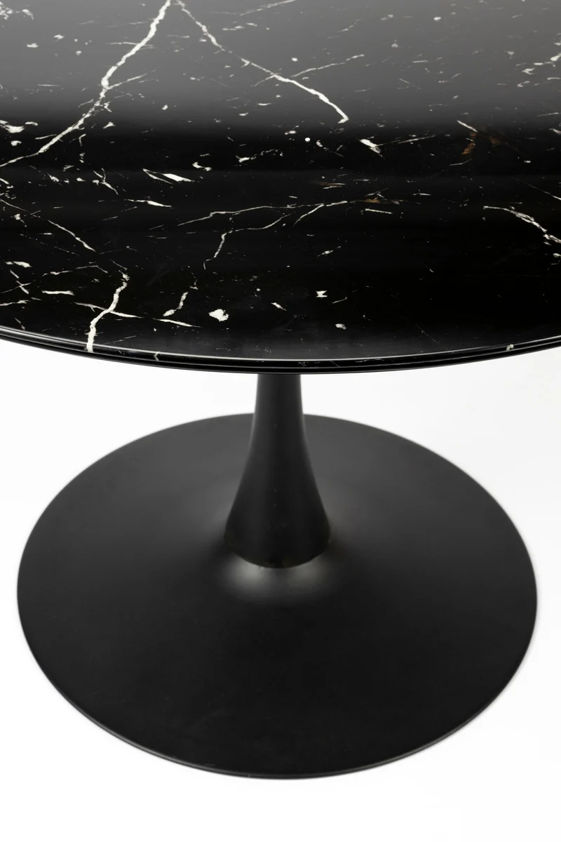 Esstisch Maru rund in Schwarz mit Metallgestell und Marmoroptik-Platte