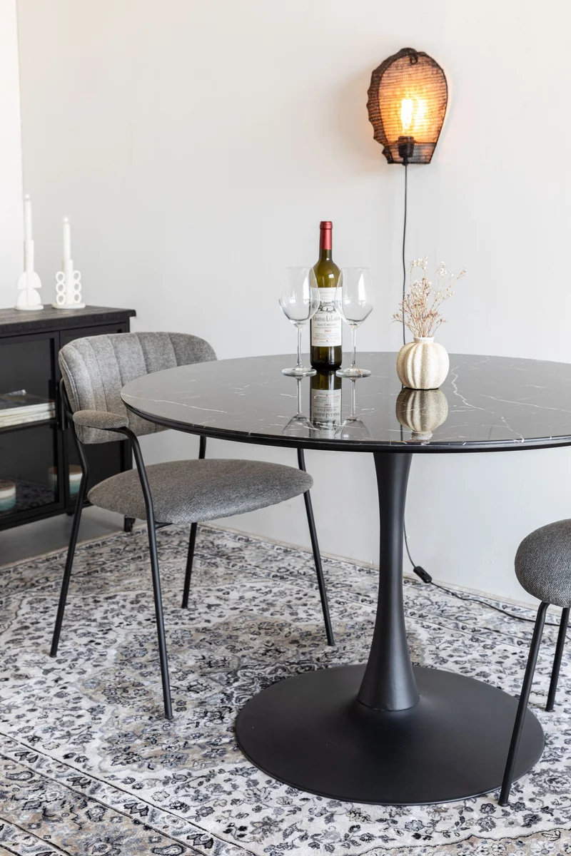 Esstisch Maru rund in Schwarz mit Metallgestell und Marmoroptik-Platte