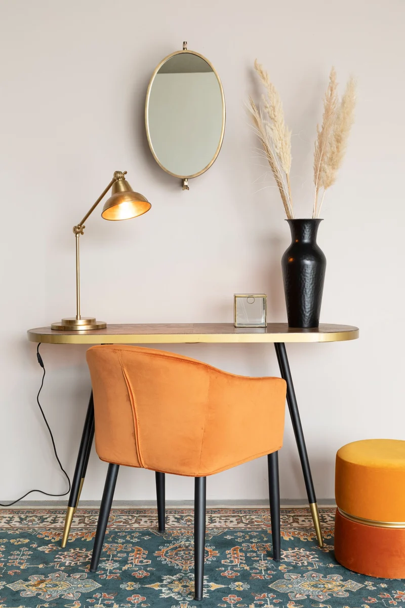 Hocker Bubbly Sun in Gelb mit Samtbezug und goldenem Ring, Ø35 cm