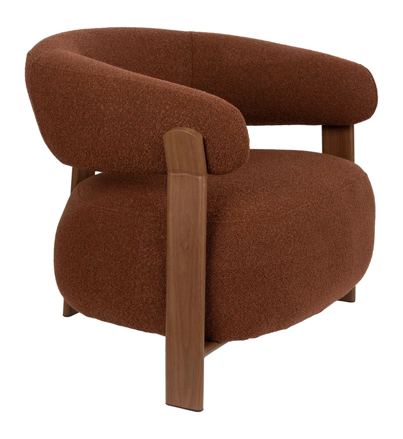 Loungesessel Robyn mit Metallgestell in Braun aus grob gewebtem Stoff