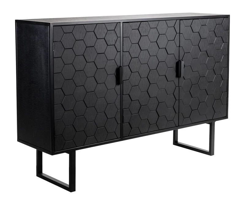 Sideboard Linc High in Schwarz mit Sechseckmuster aus Fichtenholz