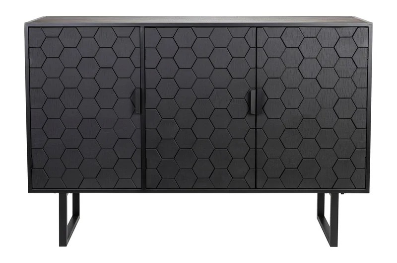 Sideboard Linc High in Schwarz mit Sechseckmuster aus Fichtenholz