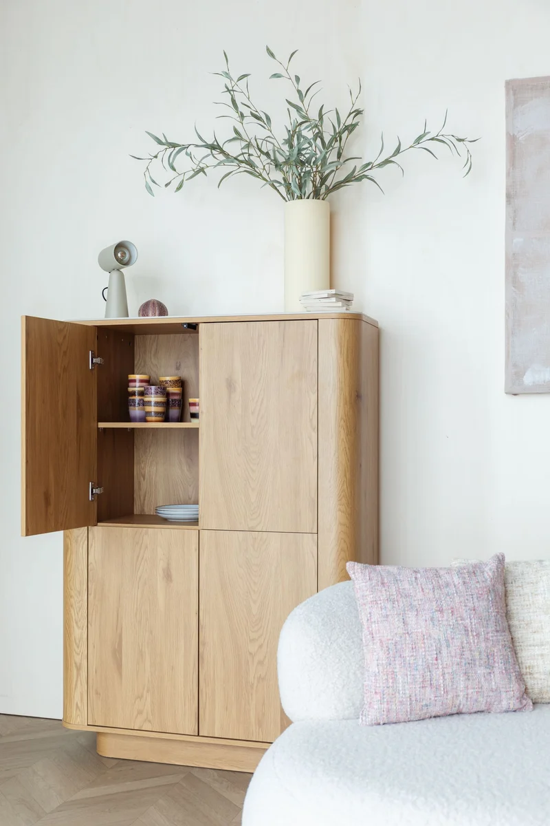 Schrank Almira Oak in Holzoptik mit Marmoroptik-Platte, 100 cm breit