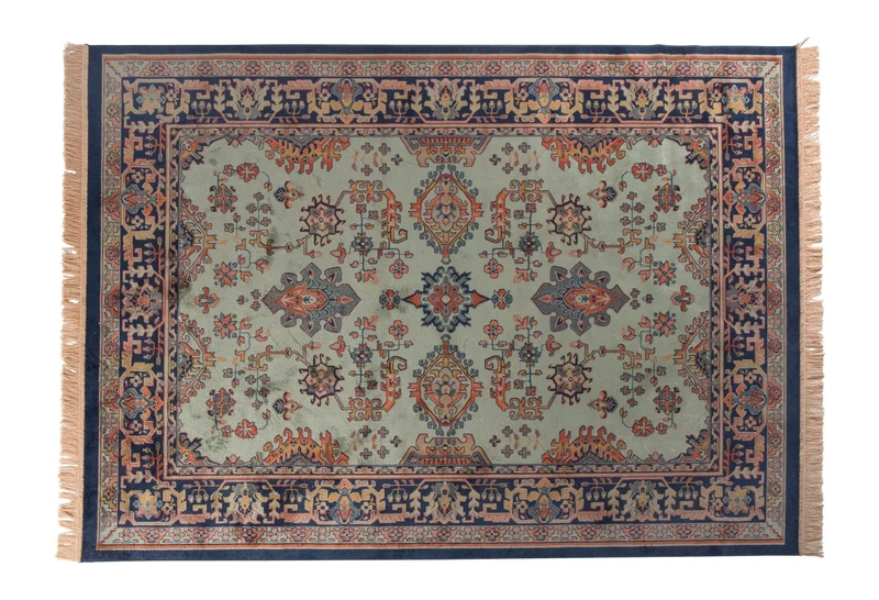 Teppich Raz 160x230 cm Grün mit Fransen, Viskose für Wohnzimmer