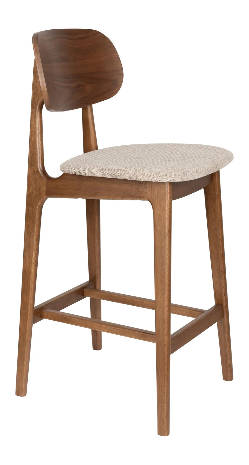 Barhocker Marais 2er-Set aus Gummibaumholz mit beigem Bezug, Dutchbone