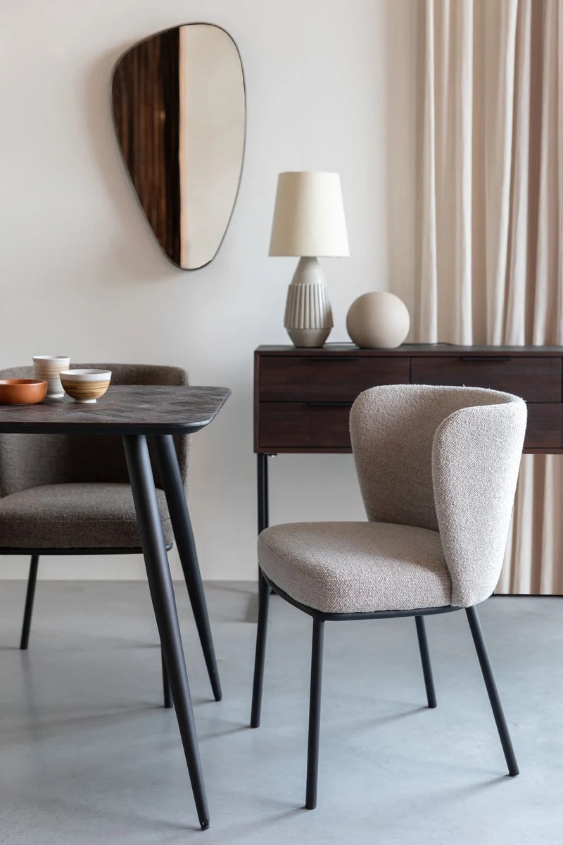 Esszimmerstuhl Guus im 2er-Set, Beige mit Bouclé-Bezug & Metallgestell