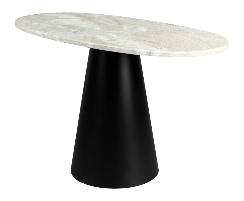 Couchtisch Jared mit Marmor-Platte und schwarzem Metallgestell, oval