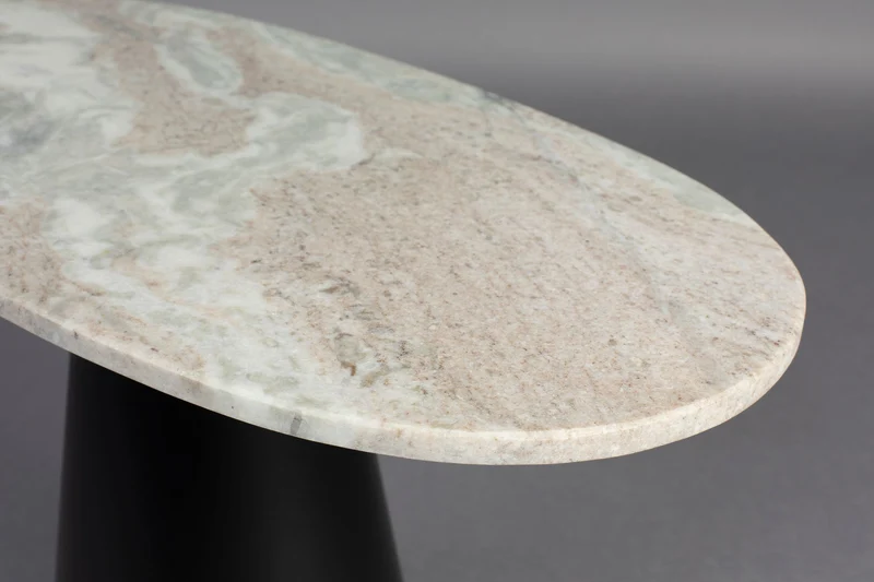 Couchtisch Jared mit Marmor-Platte und schwarzem Metallgestell, oval