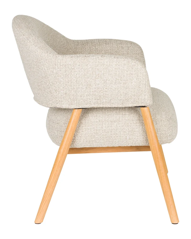 Loungesessel Indy Hellbraun-Beige mit Stoffbezug und Eichenholzgestell