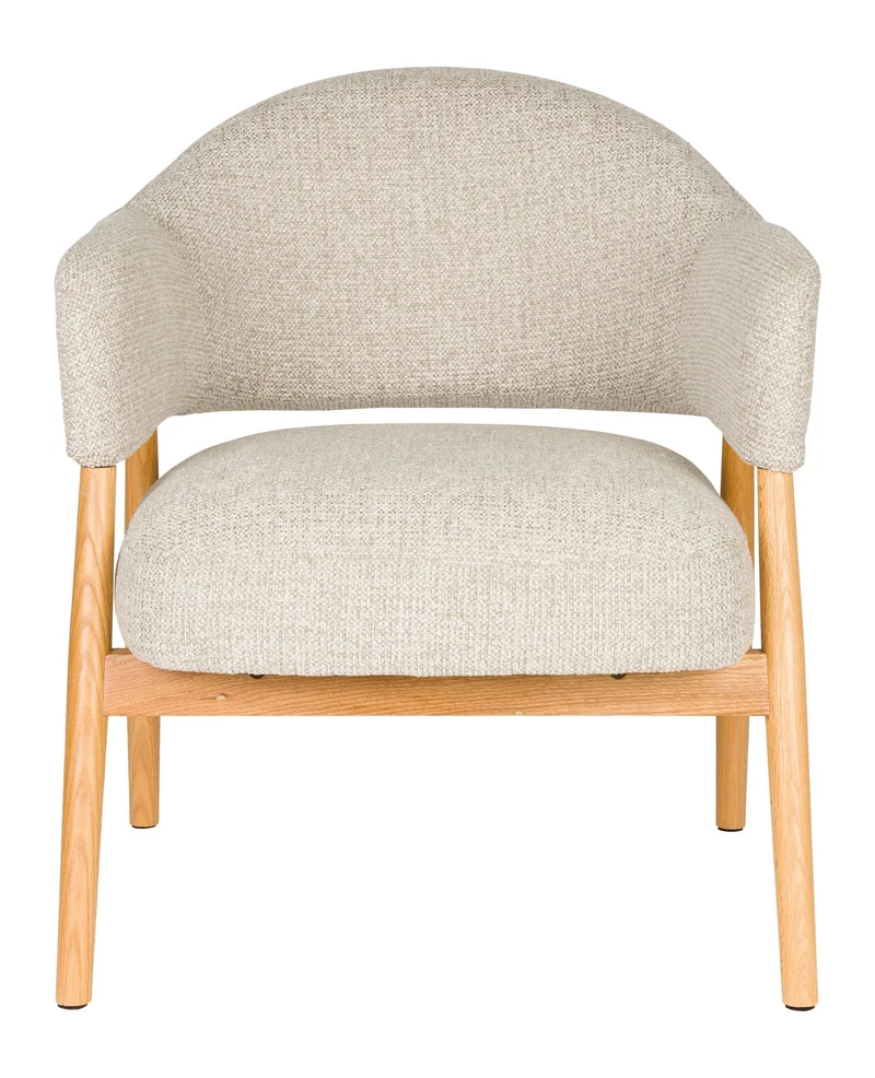 Loungesessel Indy Hellbraun-Beige mit Stoffbezug und Eichenholzgestell