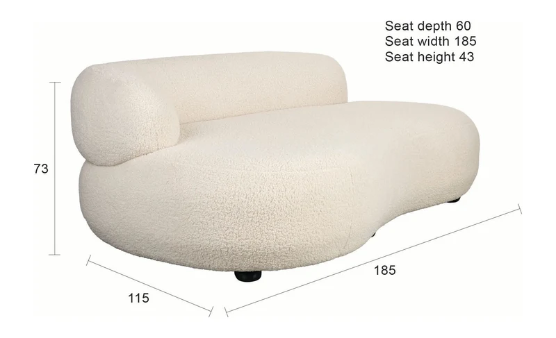 Sofa Noxx 2,5-Sitzer mit Teddy-Stoff in Weiß, Wohnzimmer-Couch