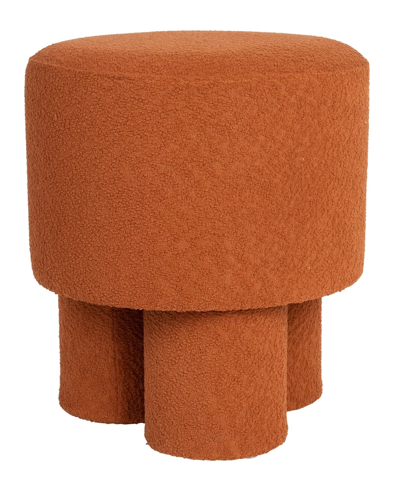 Hocker Marcos Rotbraun mit Bouclé-Bezug und Kiefernholzgestell