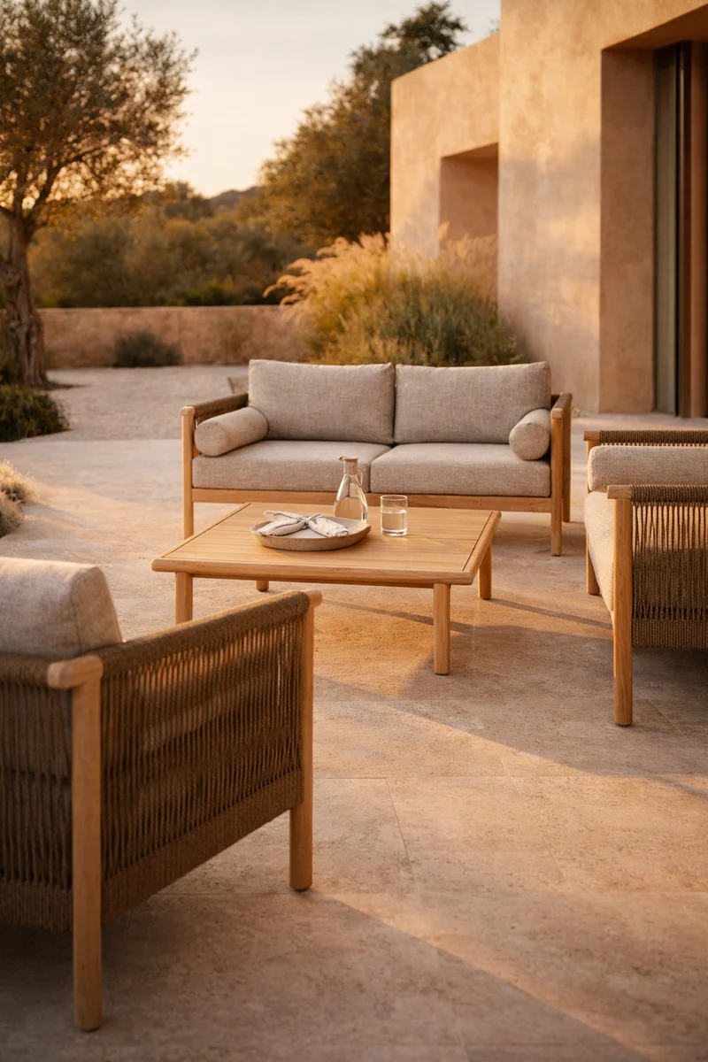Gartenmöbel-Set Oasis mit Sofa & Tisch aus Akazienholz, Beige