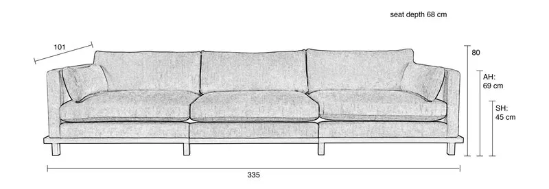 Sofa Blossom 4,5-Sitzer Moss mit Eichenholz-Gestell im Japandi-Stil