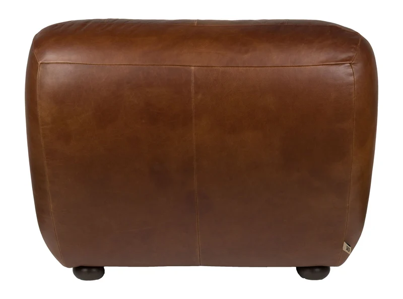 Loungesessel Wyatt aus Leder in Schokobraun mit runden Holzbeinen