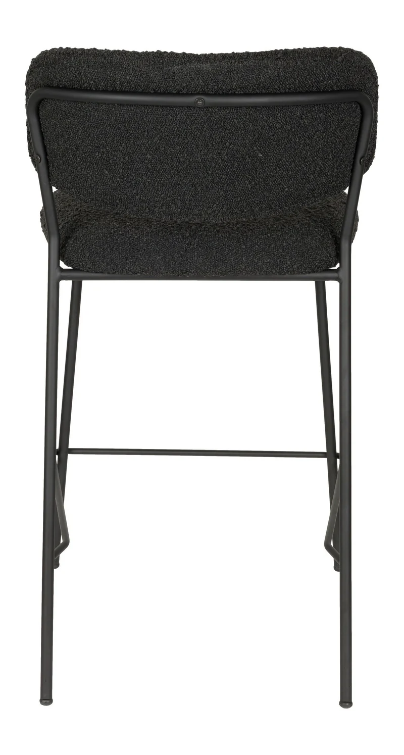 Barhocker Jolien im 2er-Set, Schwarz mit Bouclé-Bezug, Metallgestell