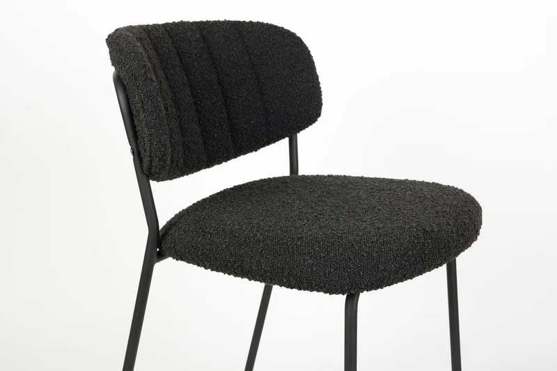 Barhocker Jolien im 2er-Set, Schwarz mit Bouclé-Bezug, Metallgestell