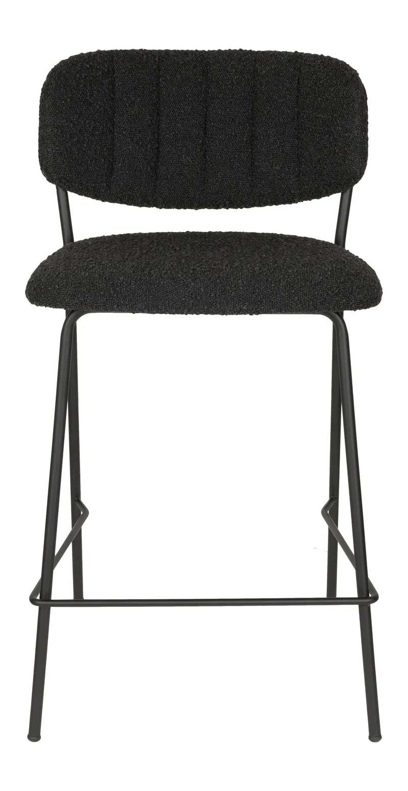 Barhocker Jolien im 2er-Set, Schwarz mit Bouclé-Bezug, Metallgestell