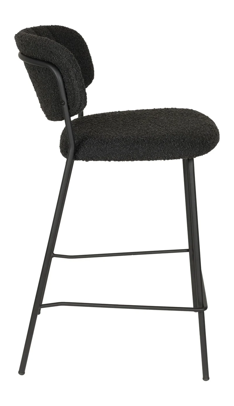 Barhocker Jolien im 2er-Set, Schwarz mit Bouclé-Bezug, Metallgestell