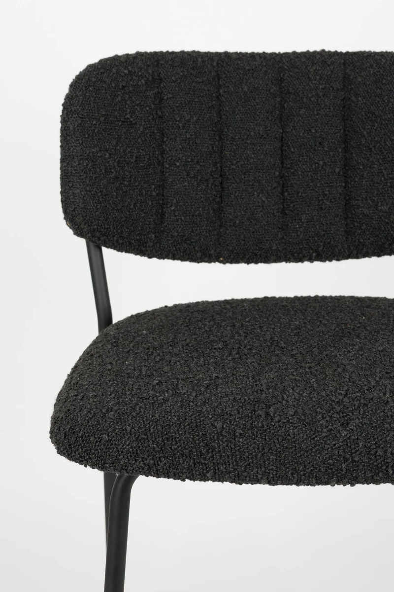 Barhocker Jolien im 2er-Set, Schwarz mit Bouclé-Bezug, Metallgestell