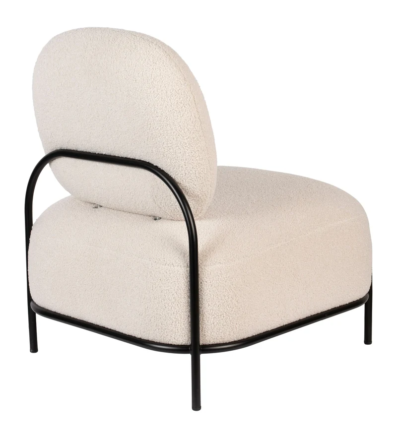Loungesessel Polly mit Teddy-Bezug in Ivory und Metallgestell