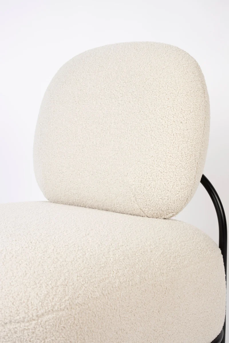 Loungesessel Polly mit Teddy-Bezug in Ivory und Metallgestell