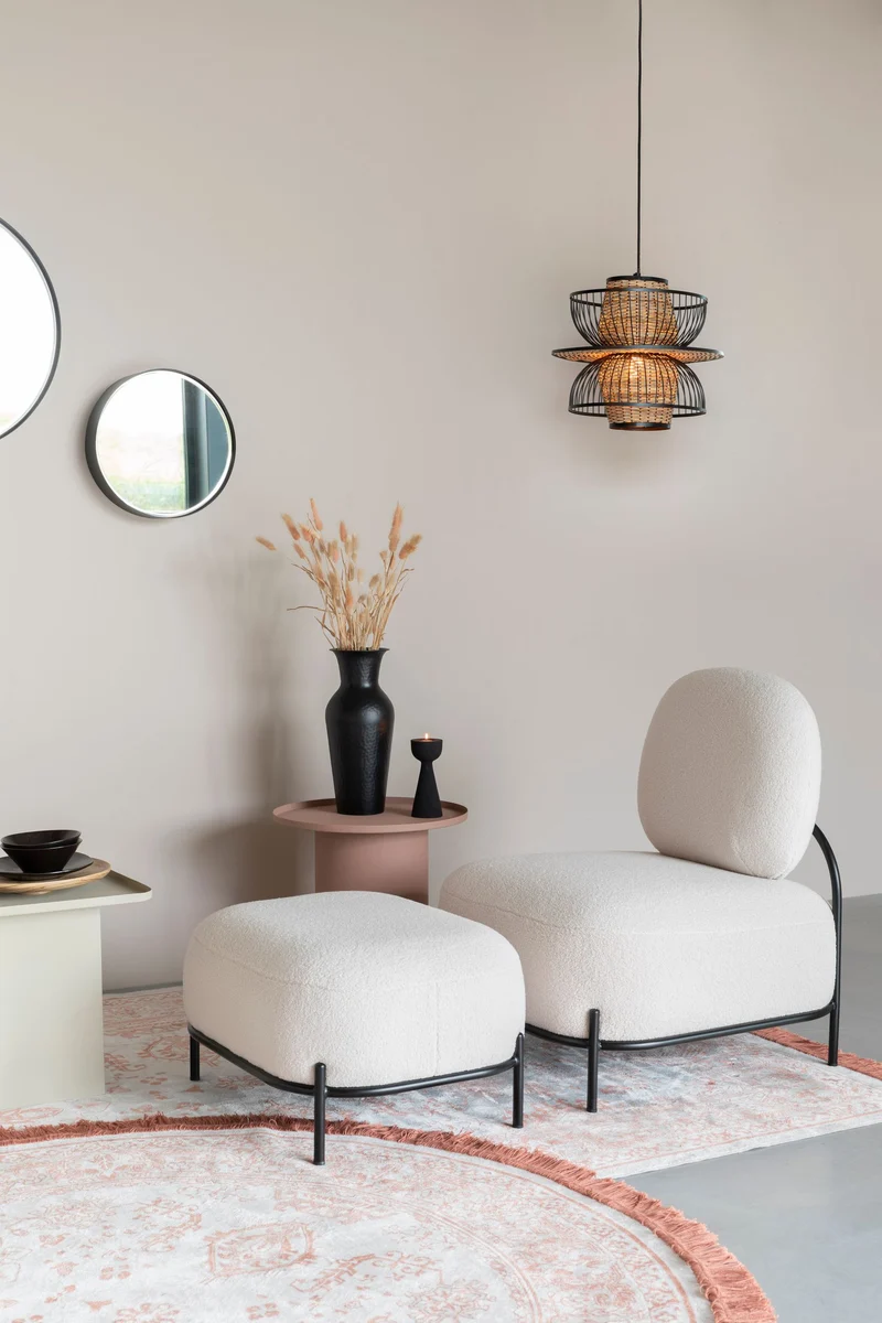 Loungesessel Polly mit Teddy-Bezug in Ivory und Metallgestell